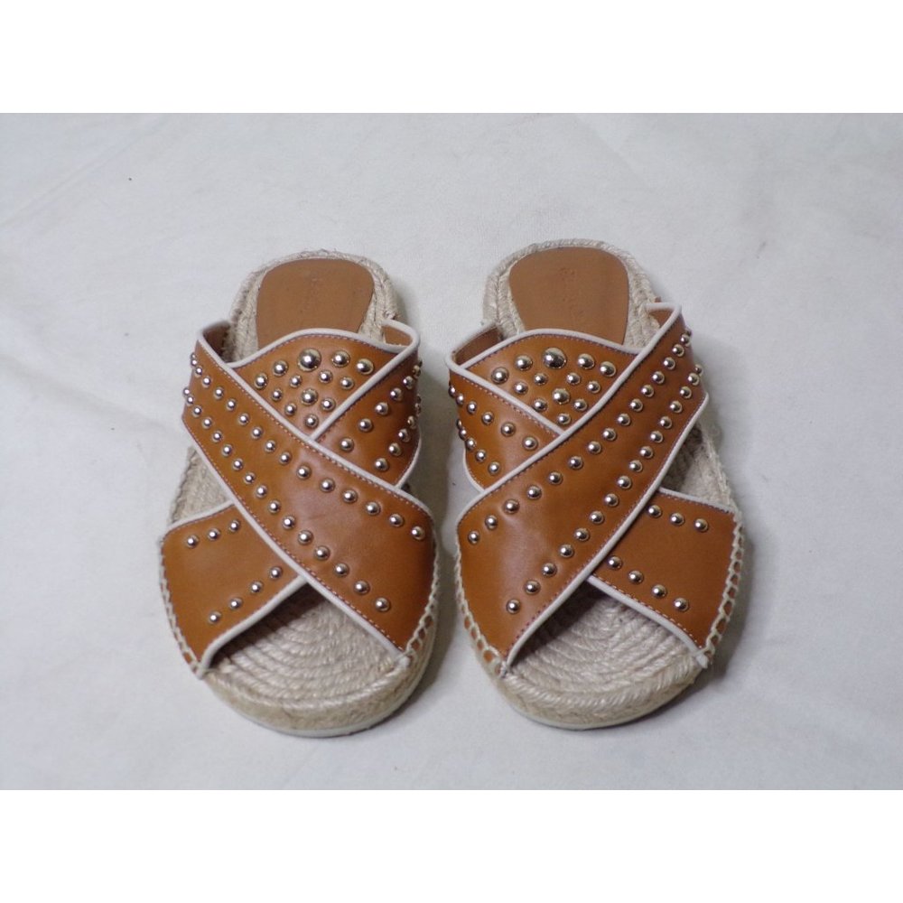 🆕 SEE BY CHLOE Pia Studded Slides Espadrille Sandals Tan 7 - Picture 4 of 9